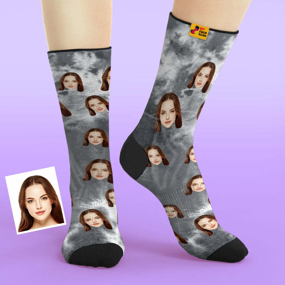 Custom Tie-Dye Style Breathable Face Socks Personalised Soft Socks Gifts Violet - MyFaceSocksAu