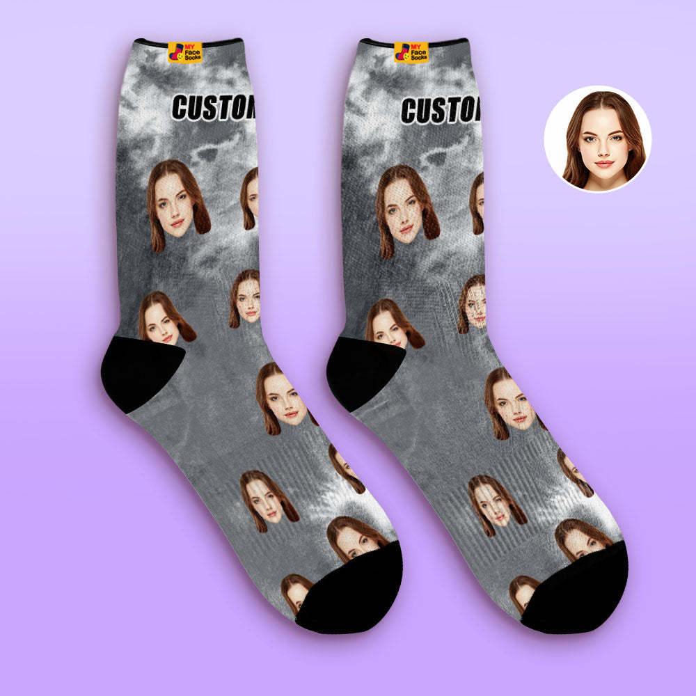 Custom Tie-Dye Style Breathable Face Socks Personalised Soft Socks Gifts Violet - MyFaceSocksAu