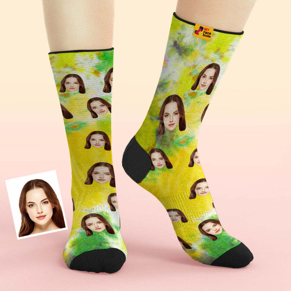 Custom Tie-Dye Style Breathable Face Socks Personalised Soft Socks Gifts Violet - MyFaceSocksAu