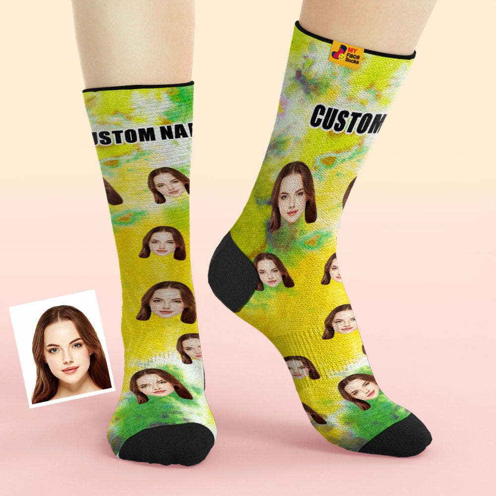 Custom Tie-Dye Style Breathable Face Socks Personalised Soft Socks Gifts Violet - MyFaceSocksAu