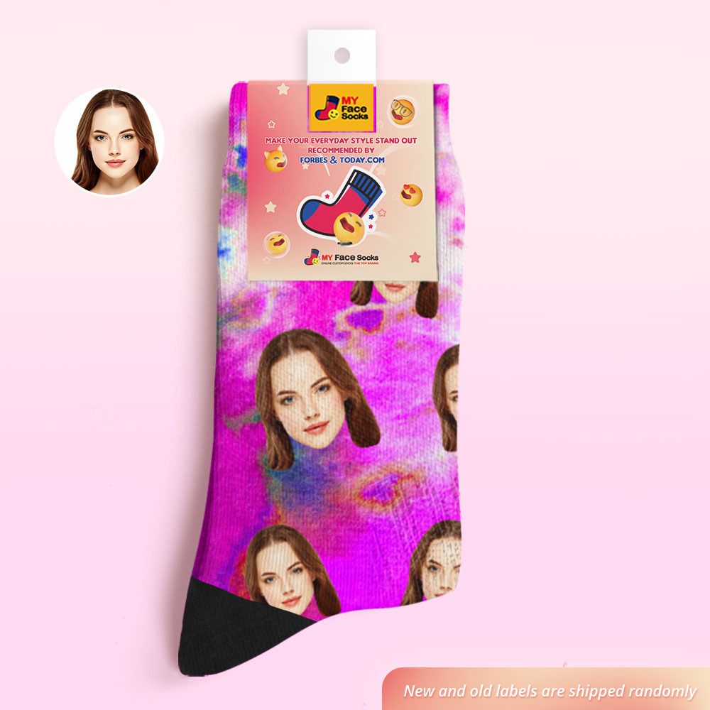 Custom Tie-Dye Style Breathable Face Socks Personalised Soft Socks Gifts Violet - MyFaceSocksAu