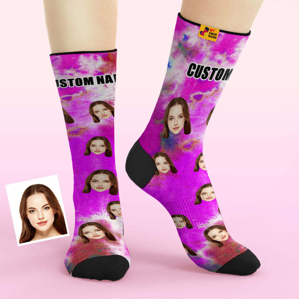 Custom Tie-Dye Style Breathable Face Socks Personalised Soft Socks Gifts Violet - MyFaceSocksAu