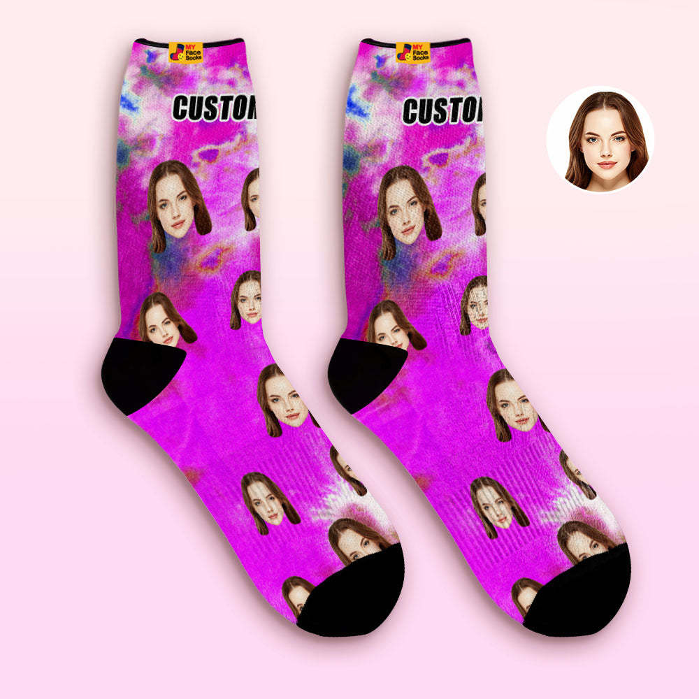 Custom Tie-Dye Style Breathable Face Socks Personalised Soft Socks Gifts Violet - MyFaceSocksAu