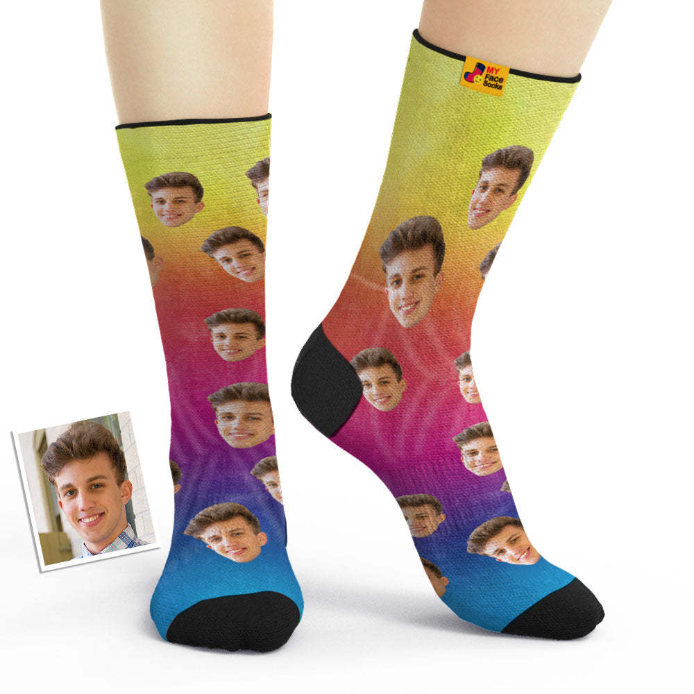 Custom Tie-Dye Style Breathable Face Socks Personalised Soft Socks Gifts Multicolor - MyFaceSocksAu