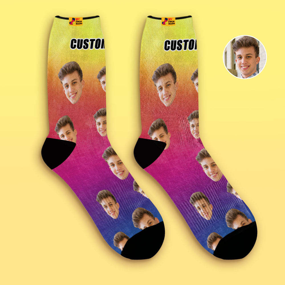 Custom Tie-Dye Style Breathable Face Socks Personalised Soft Socks Gifts Multicolor - MyFaceSocksAu