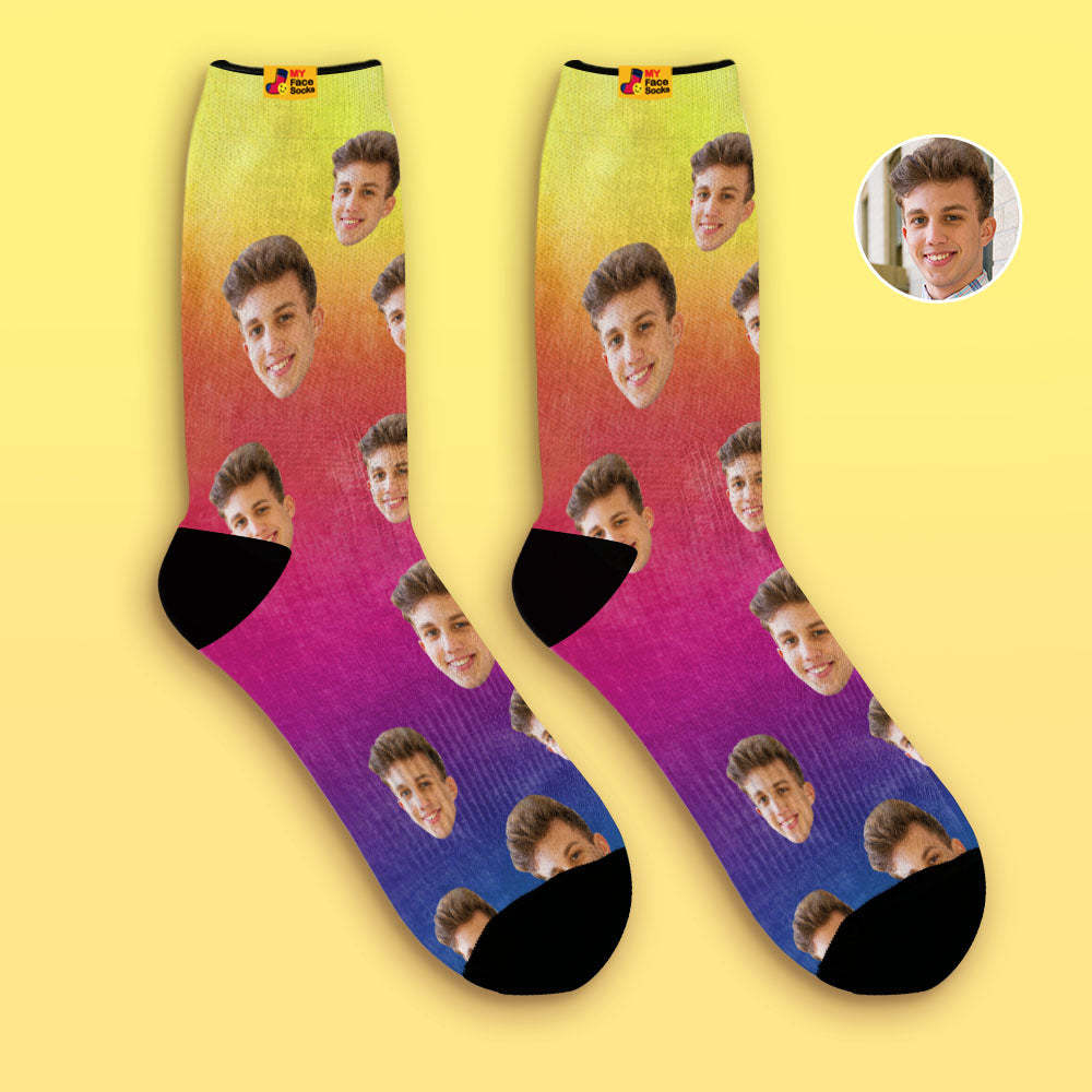 Custom Tie-Dye Style Breathable Face Socks Personalised Soft Socks Gifts Multicolor - MyFaceSocksAu