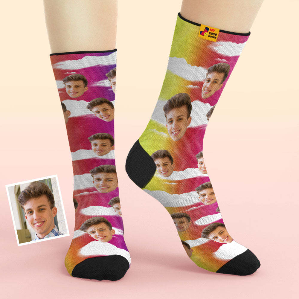 Custom Tie-Dye Style Breathable Face Socks Personalised Soft Socks Gifts Multicolor - MyFaceSocksAu