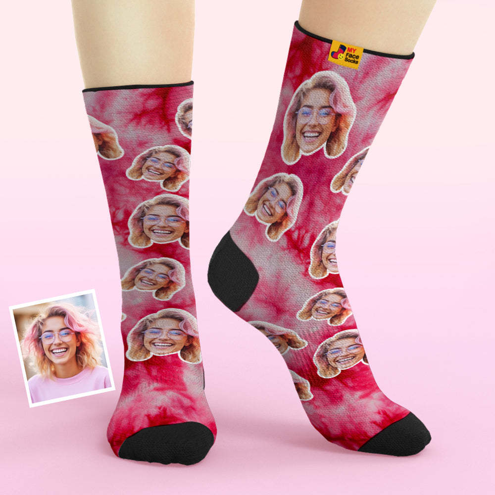 Custom Tie Dye Style Breathable Face Socks Personalised Soft Socks Gifts Red Color - MyFaceSocksAu