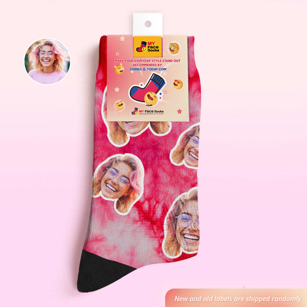 Custom Tie Dye Style Breathable Face Socks Personalised Soft Socks Gifts Red Color - MyFaceSocksAu