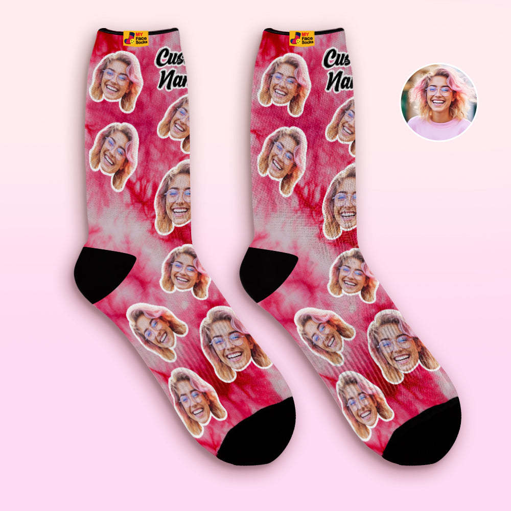 Custom Tie Dye Style Breathable Face Socks Personalised Soft Socks Gifts Red Color - MyFaceSocksAu