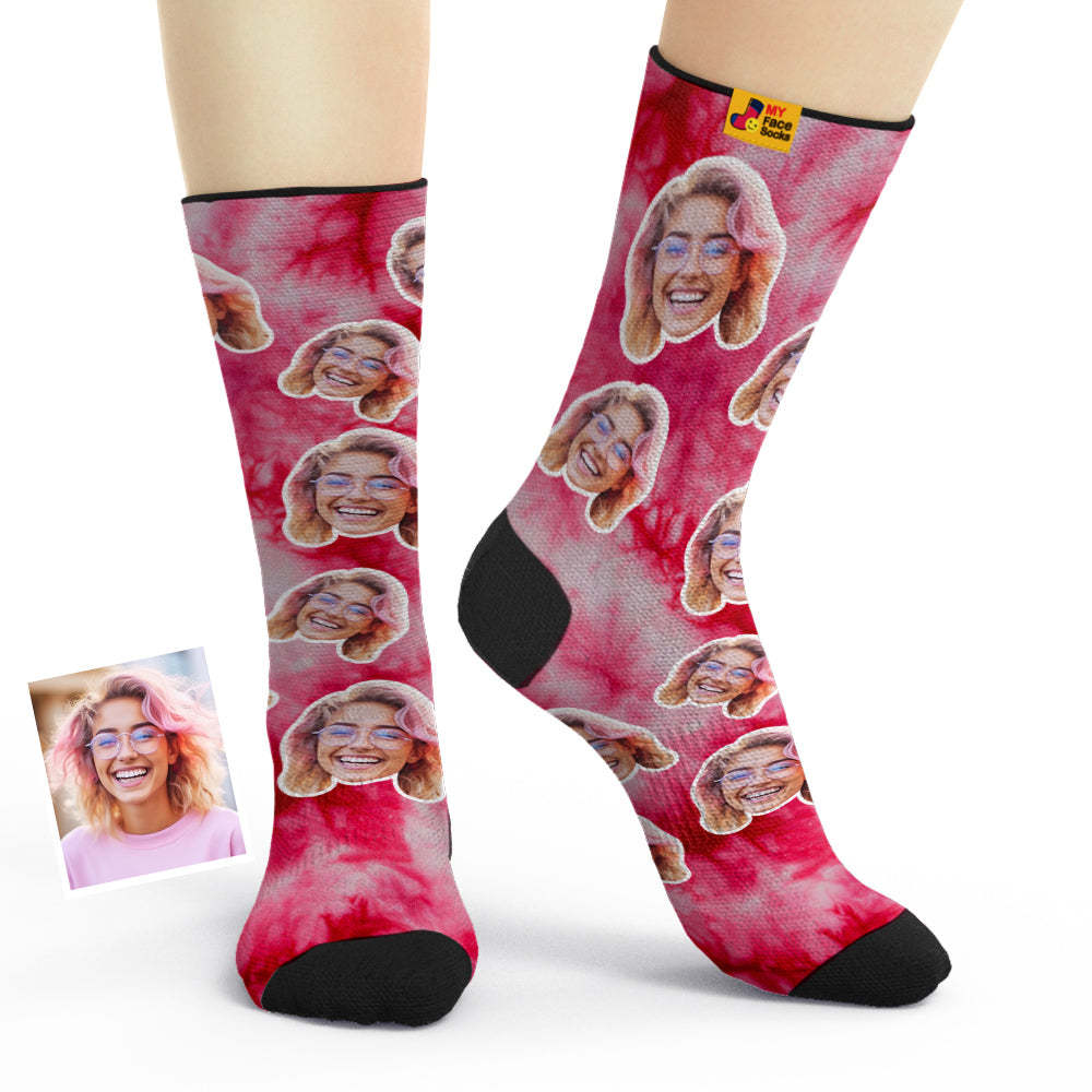 Custom Tie Dye Style Breathable Face Socks Personalised Soft Socks Gifts Red Color - MyFaceSocksAu
