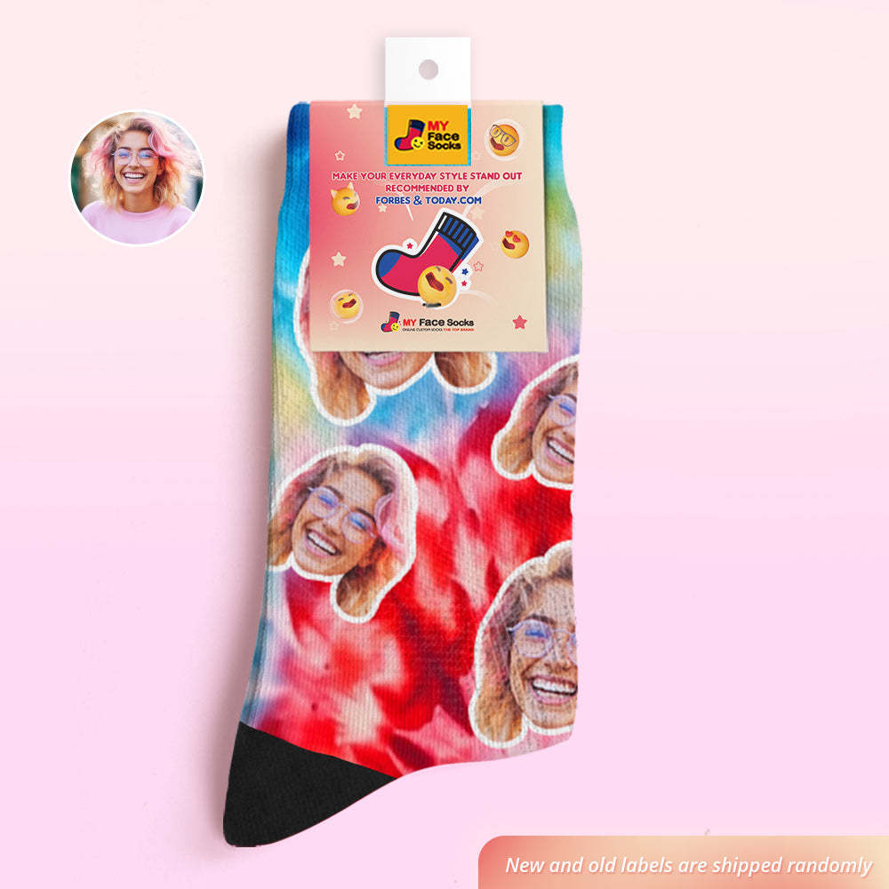 Custom Tie Dye Style Breathable Face Socks Personalised Soft Socks Gifts Ice Dye - MyFaceSocksAu