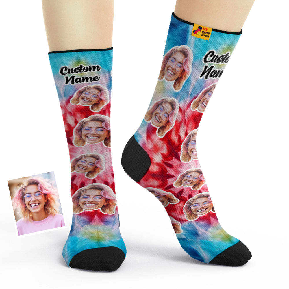 Custom Tie Dye Style Breathable Face Socks Personalised Soft Socks Gifts Ice Dye - MyFaceSocksAu