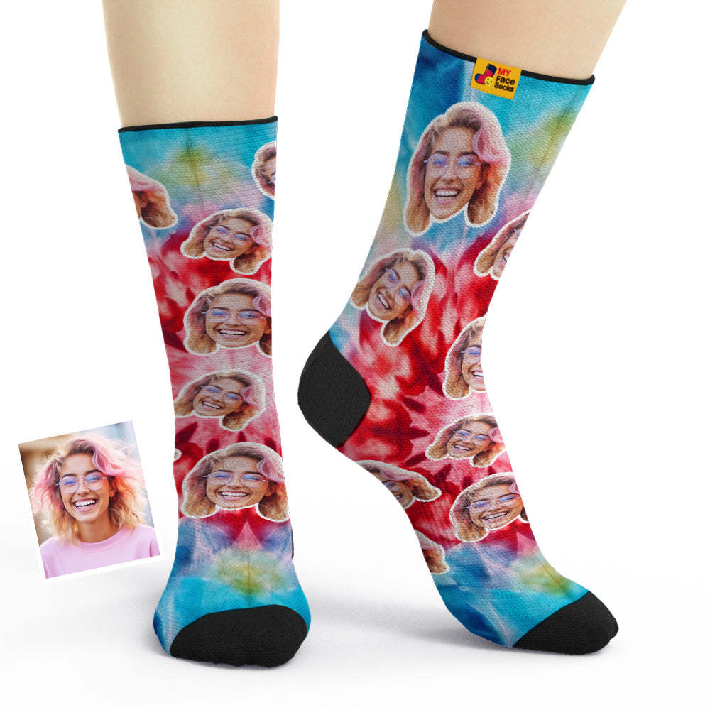 Custom Tie Dye Style Breathable Face Socks Personalised Soft Socks Gifts Ice Dye - MyFaceSocksAu