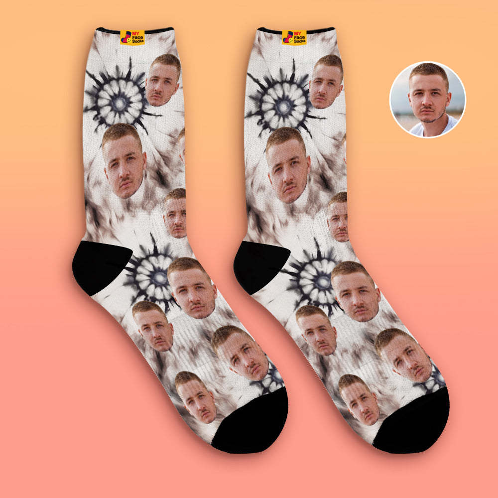 Custom Tie Dye Style Breathable Face Socks Personalised Soft Socks Gifts Ice Dyed - MyFaceSocksAu