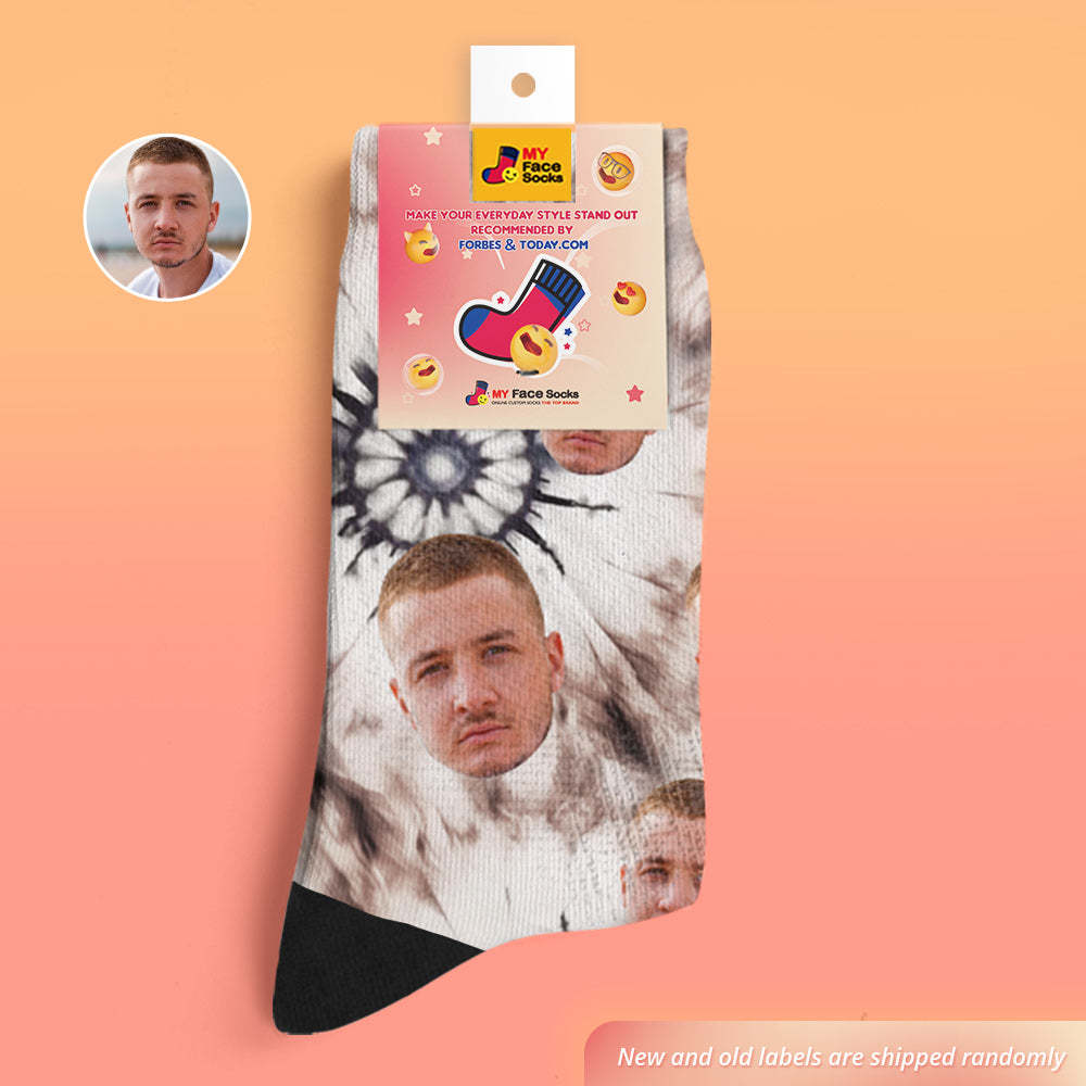 Custom Tie Dye Style Breathable Face Socks Personalised Soft Socks Gifts Ice Dyed - MyFaceSocksAu