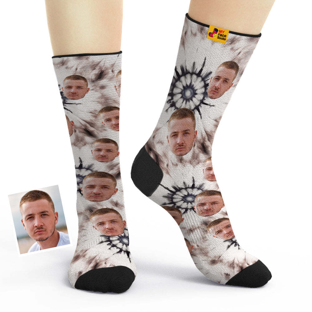 Custom Tie Dye Style Breathable Face Socks Personalised Soft Socks Gifts Ice Dyed - MyFaceSocksAu