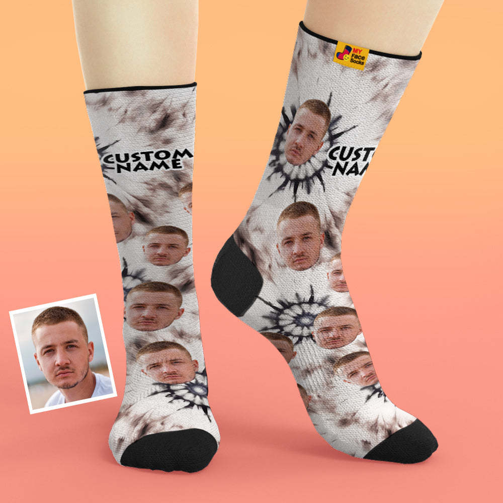 Custom Tie Dye Style Breathable Face Socks Personalised Soft Socks Gifts Ice Dyed - MyFaceSocksAu
