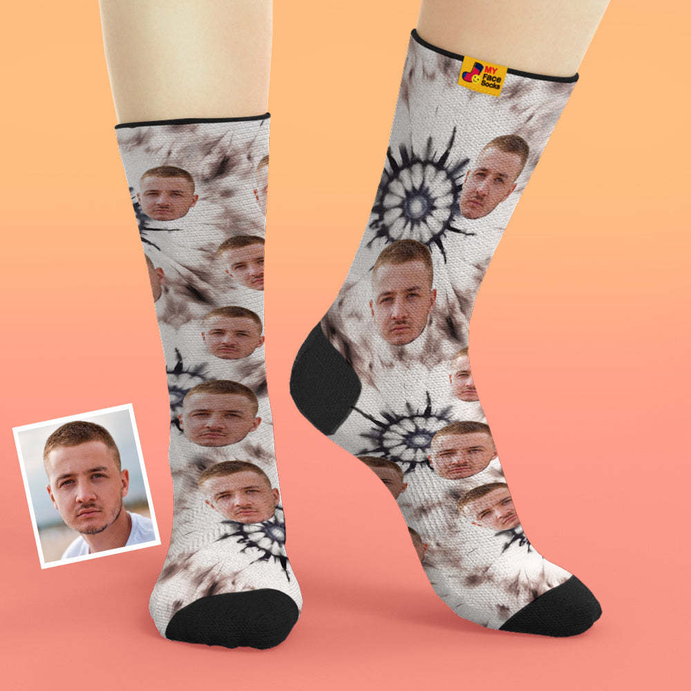 Custom Tie Dye Style Breathable Face Socks Personalised Soft Socks Gifts Ice Dyed - MyFaceSocksAu