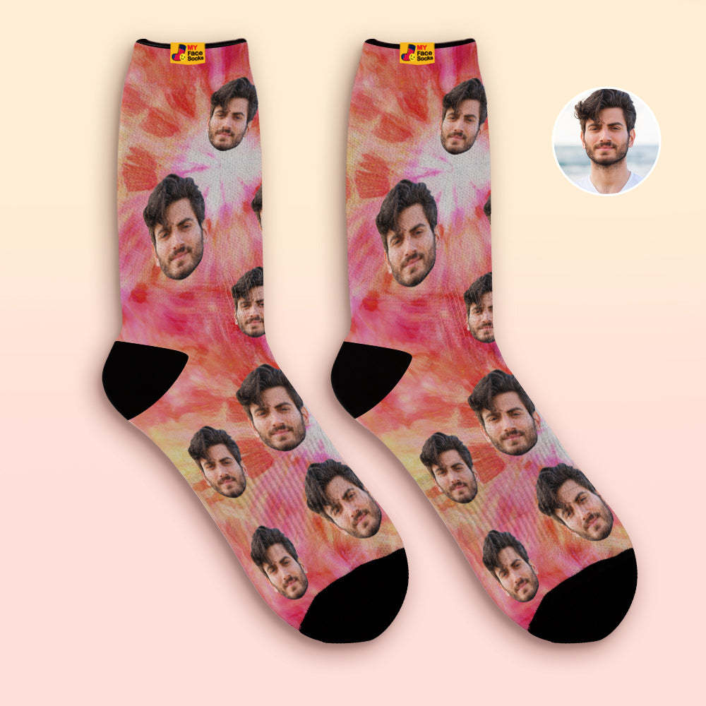 Custom Tie Dyed Style Breathable Face Socks Personalised Soft Socks Gifts - MyFaceSocksAu