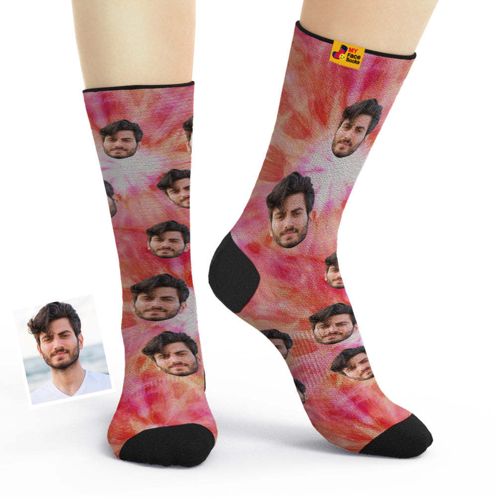 Custom Tie Dyed Style Breathable Face Socks Personalised Soft Socks Gifts - MyFaceSocksAu