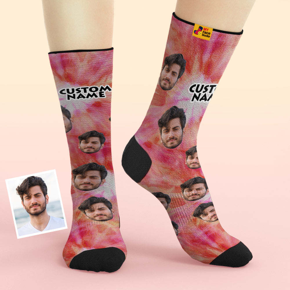 Custom Tie Dyed Style Breathable Face Socks Personalised Soft Socks Gifts - MyFaceSocksAu