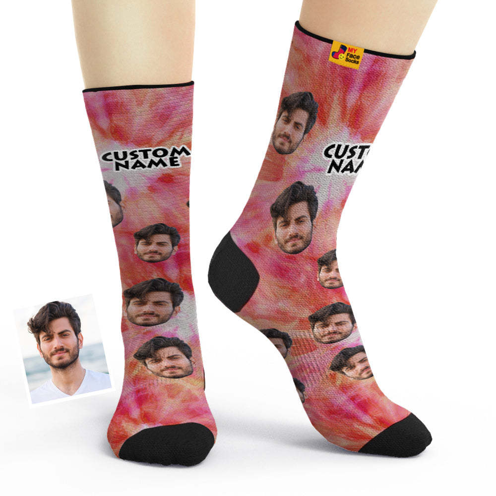 Custom Tie Dyed Style Breathable Face Socks Personalised Soft Socks Gifts - MyFaceSocksAu