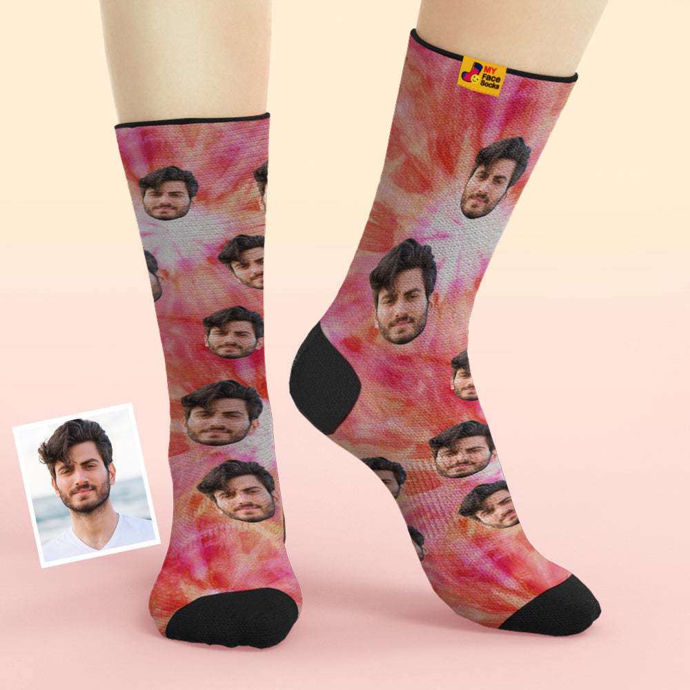 Custom Tie Dyed Style Breathable Face Socks Personalised Soft Socks Gifts - MyFaceSocksAu