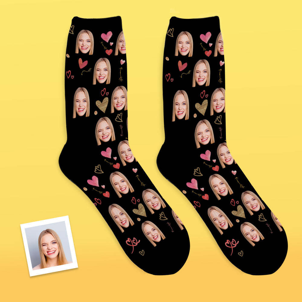 Custom Face Socks Breathable Photo Socks Romantic Heart Pattern - MyFaceSocksAu