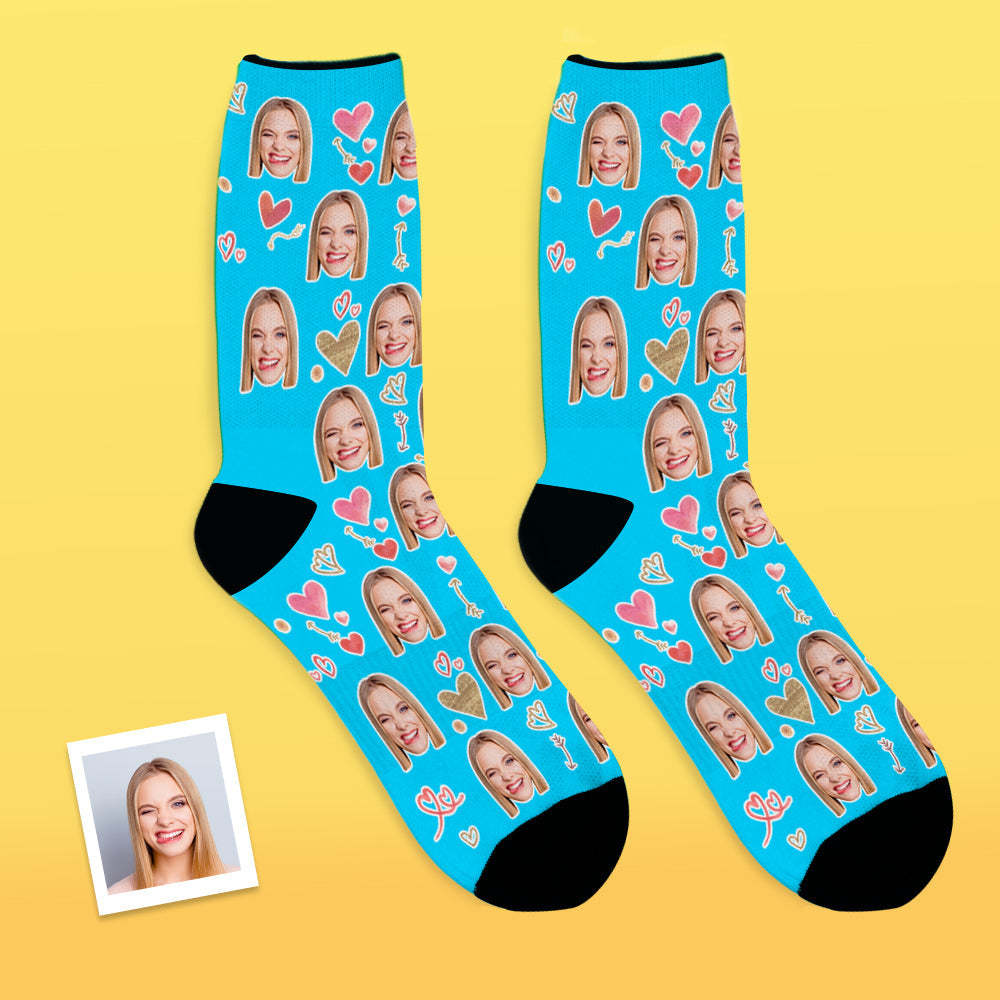 Custom Face Socks Breathable Photo Socks Romantic Heart Pattern - MyFaceSocksAu