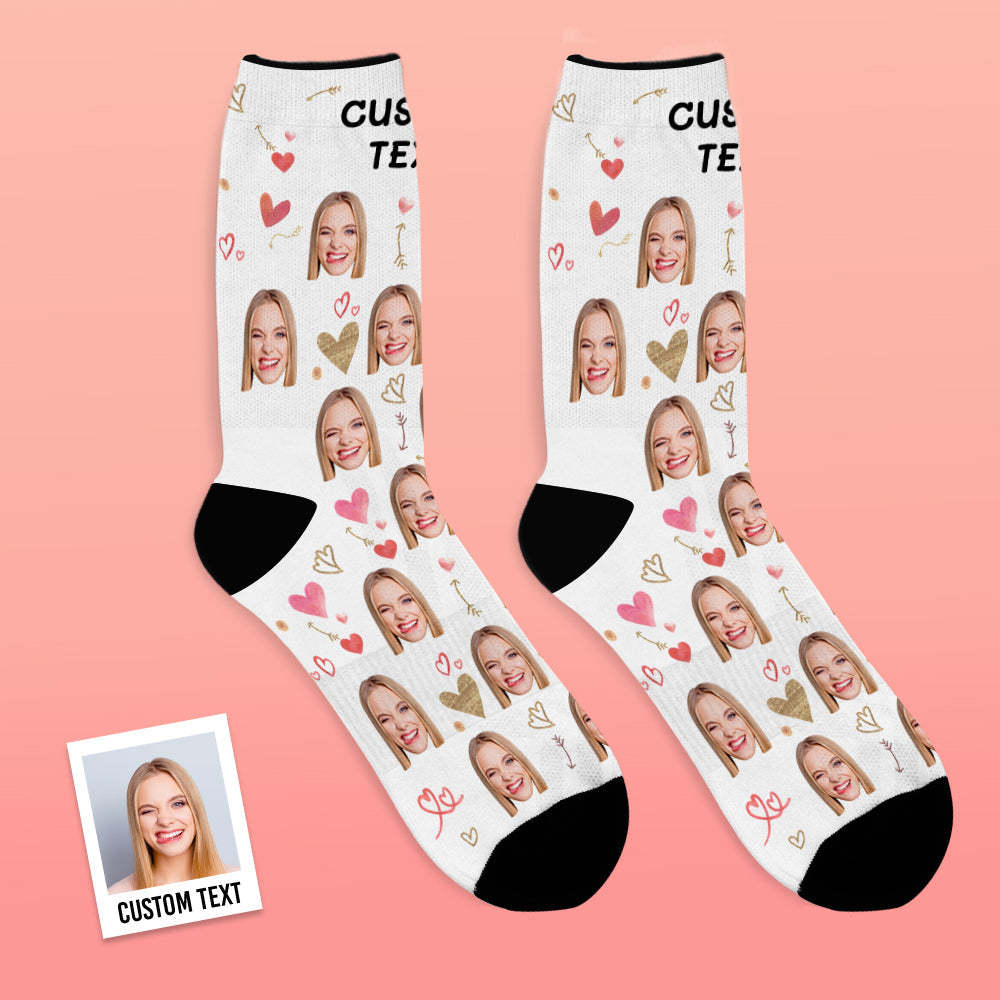 Custom Face Socks Breathable Photo Socks Romantic Heart Pattern - MyFaceSocksAu