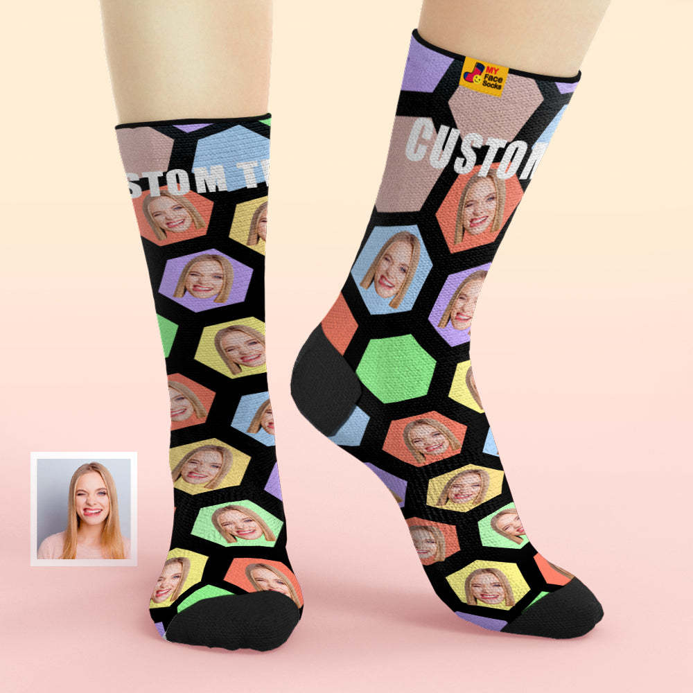 Custom Face Socks Add Pictures and Name Hexagon Breathable Soft Socks - MyFaceSocksAu