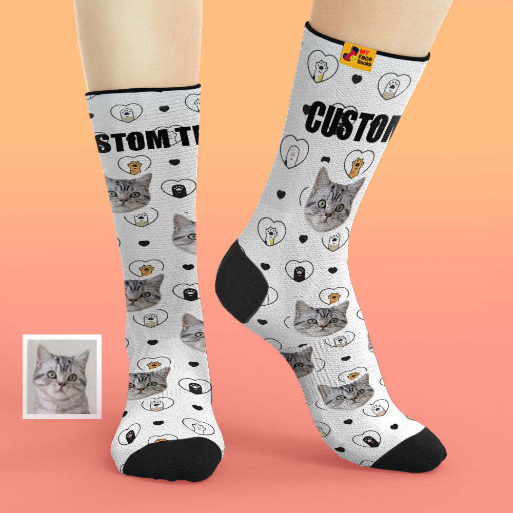 Custom Face Socks Add Pictures and Name Photo Cat Lovers And Cat Owner Gift Breathable Soft Socks - MyFaceSocksAu