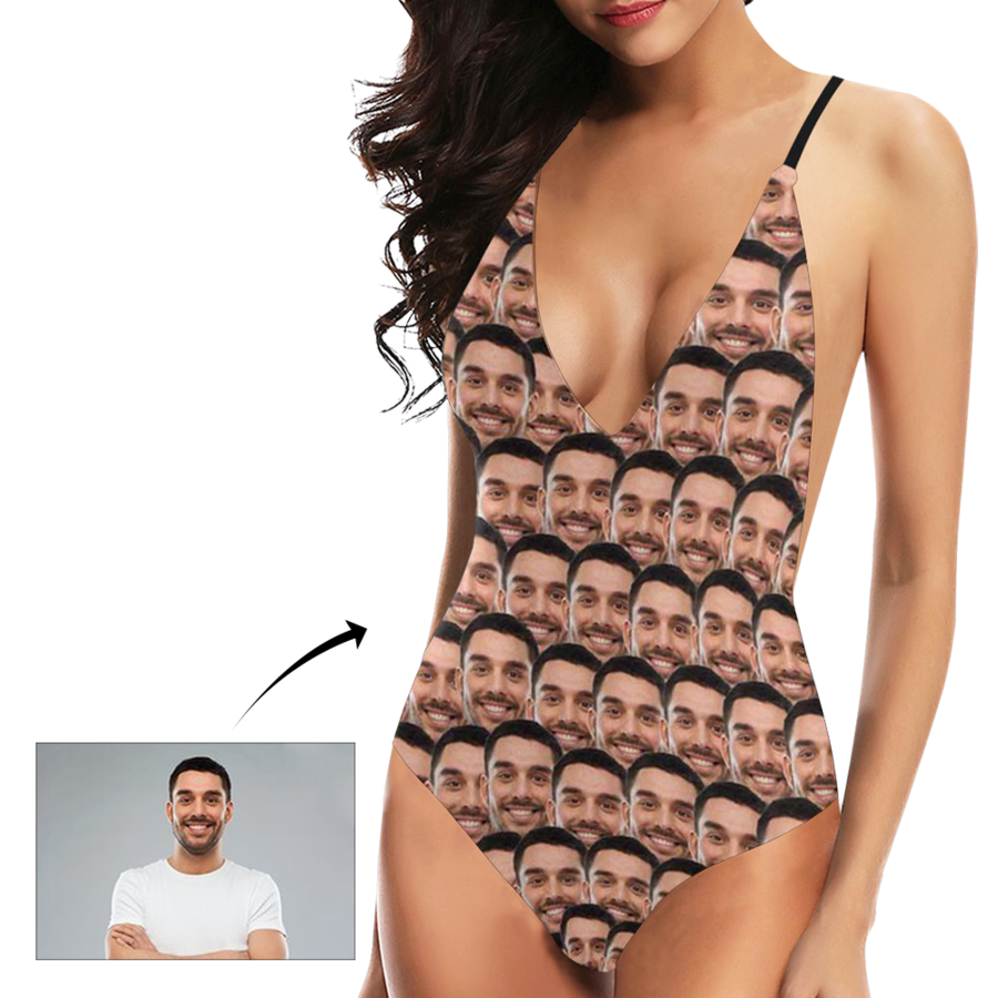 Custom Photo V-Neck Women's One Piece Swimsuit - MyFaceSocksAu