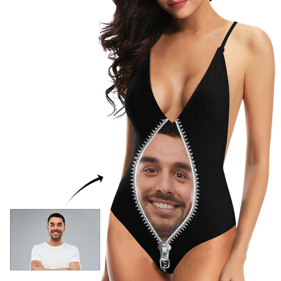Custom Face Zipper Photo Women's One Piece Sexy Suit - MyFaceSocksAu