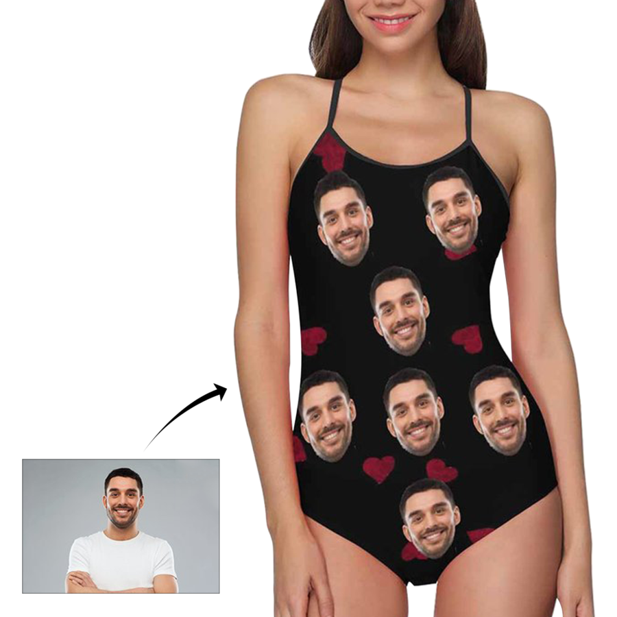 Custom Face Heart Women's Slip One Piece Swimsuit - MyFaceSocksAu