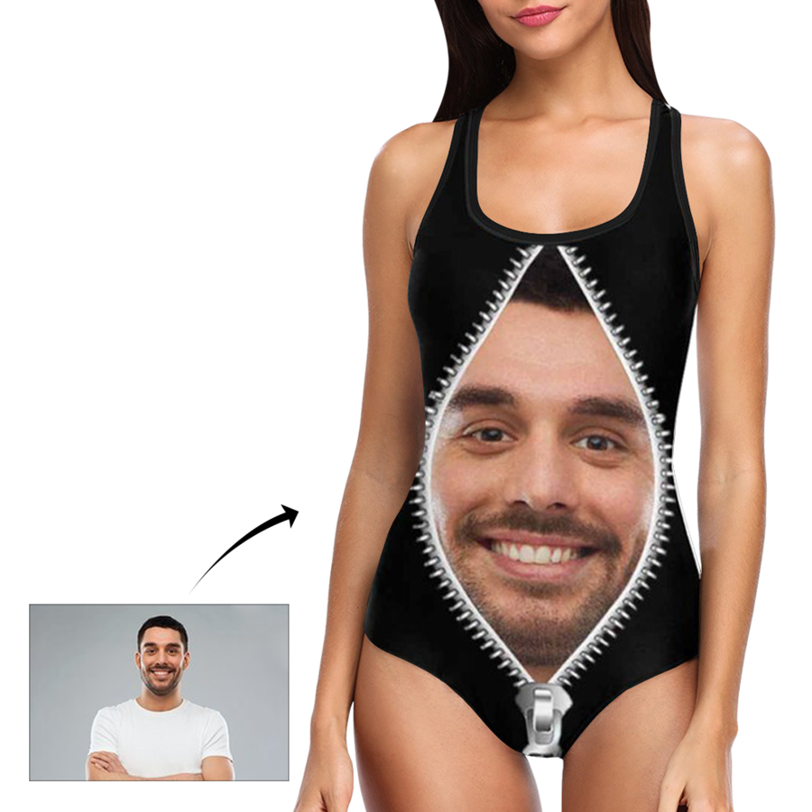 Custom Face Zipper Photo Women's One Piece Sexy Swimsuit - MyFaceSocksAu