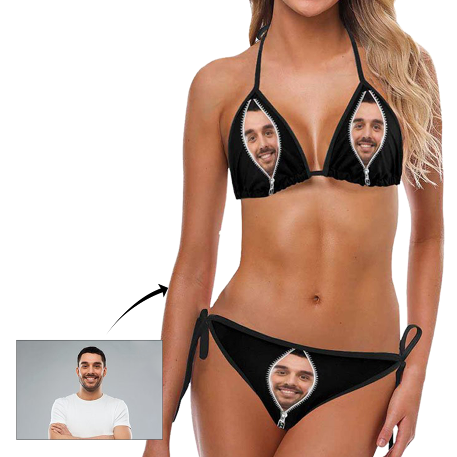 Custom Face Zipper Photo Women's Bikini Sexy Suit Free Size - MyFaceSocksAu