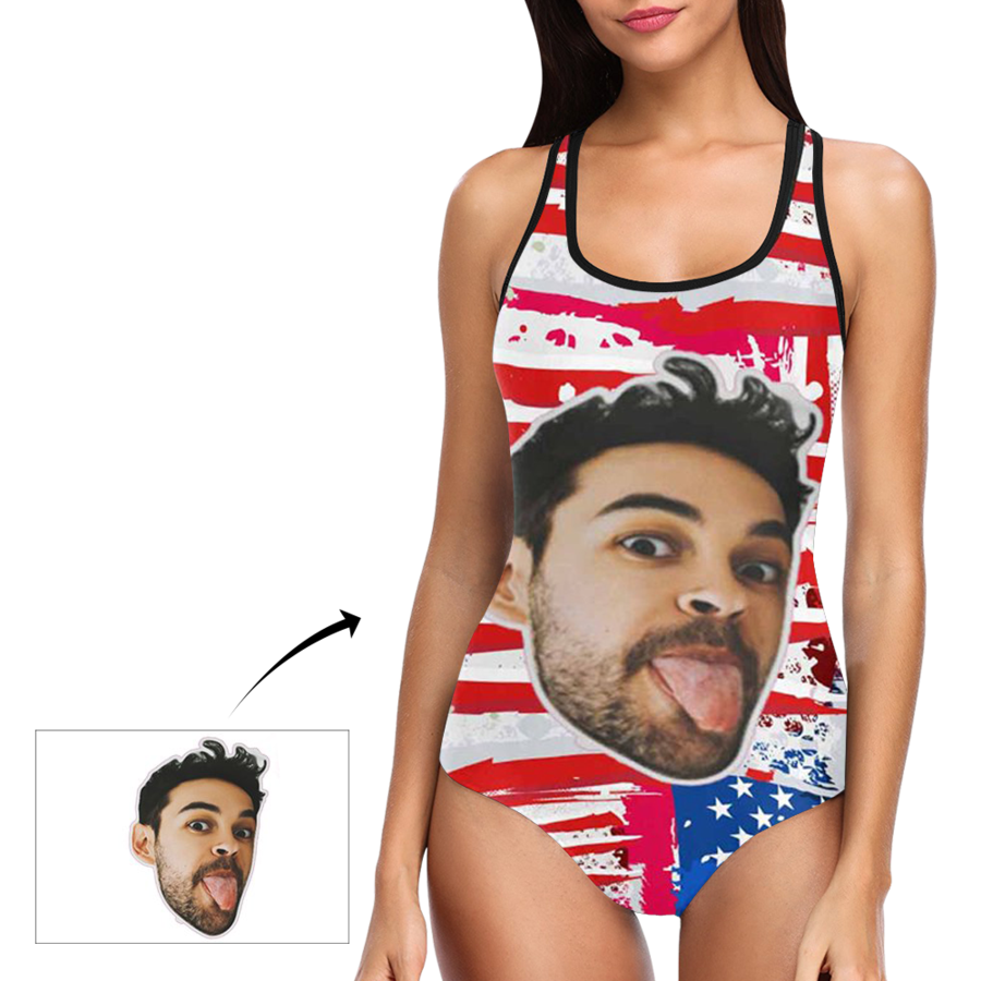 Custom Funny Face USA Flag Women's One Piece Swimsuit - MyFaceSocksAu