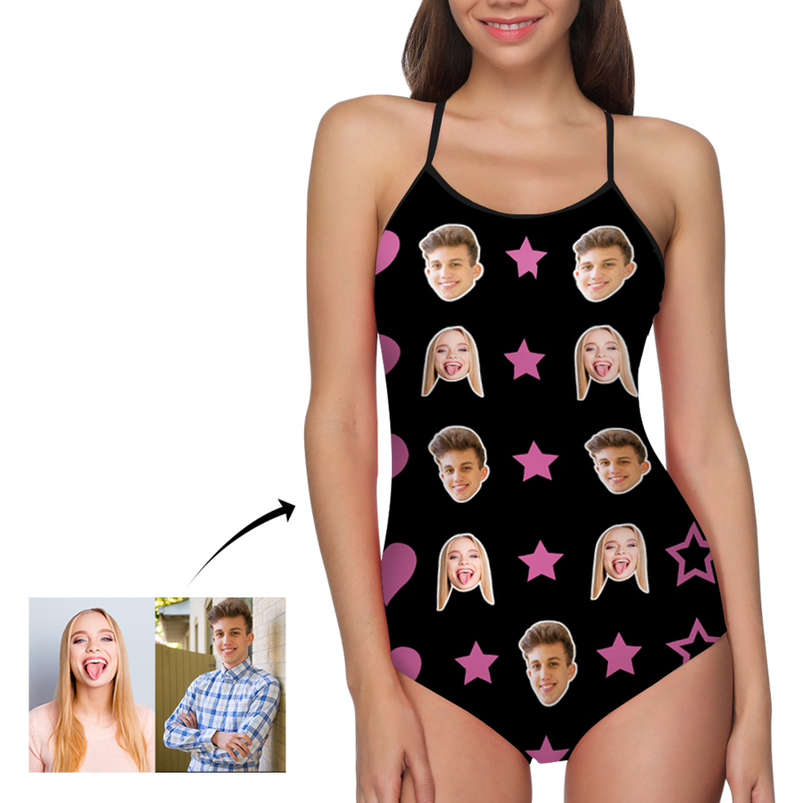 custom star couple face photo women's swimsuit - MyFaceSocksAu