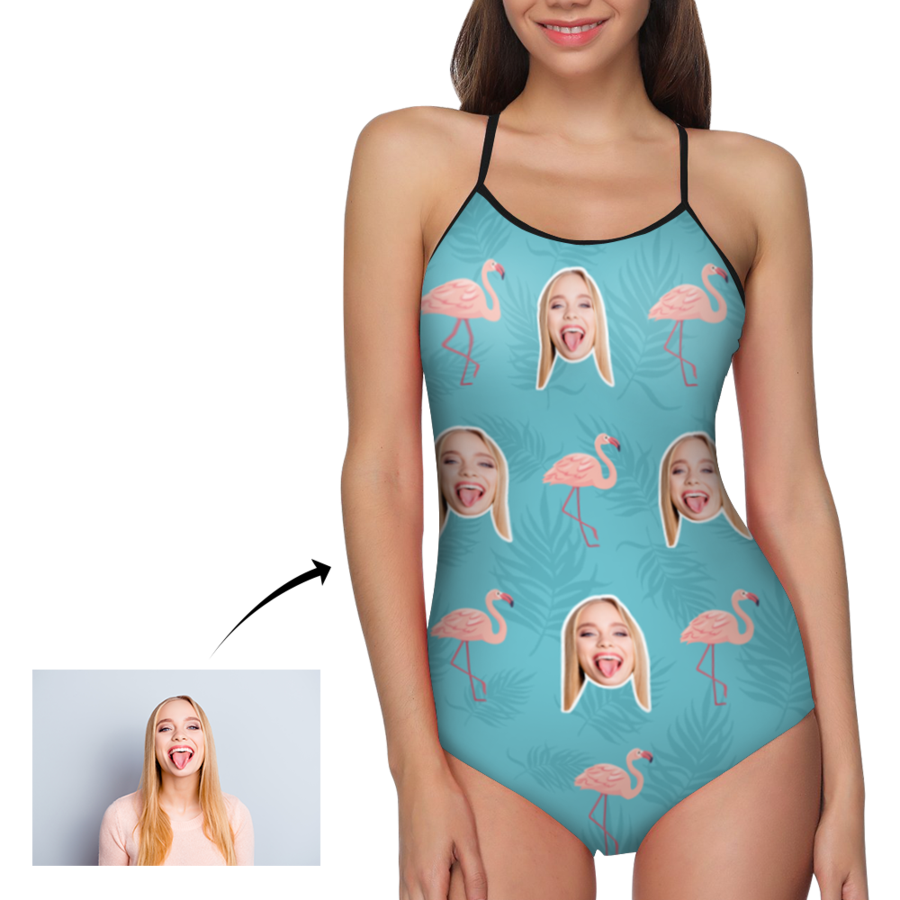 Custom face Photo and Flamingo Women's One Piece Swimsuit - MyFaceSocksAu