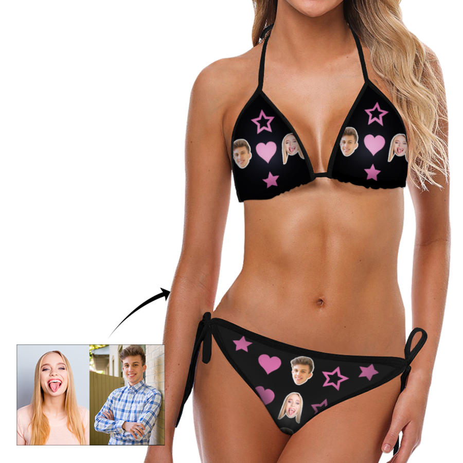 Custom face Photo Heart and Star Bikini Sexy suit - MyFaceSocksAu