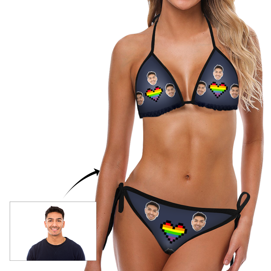 Custom face Photo Rainbow Heart Bikini Sexy Suit - MyFaceSocksAu