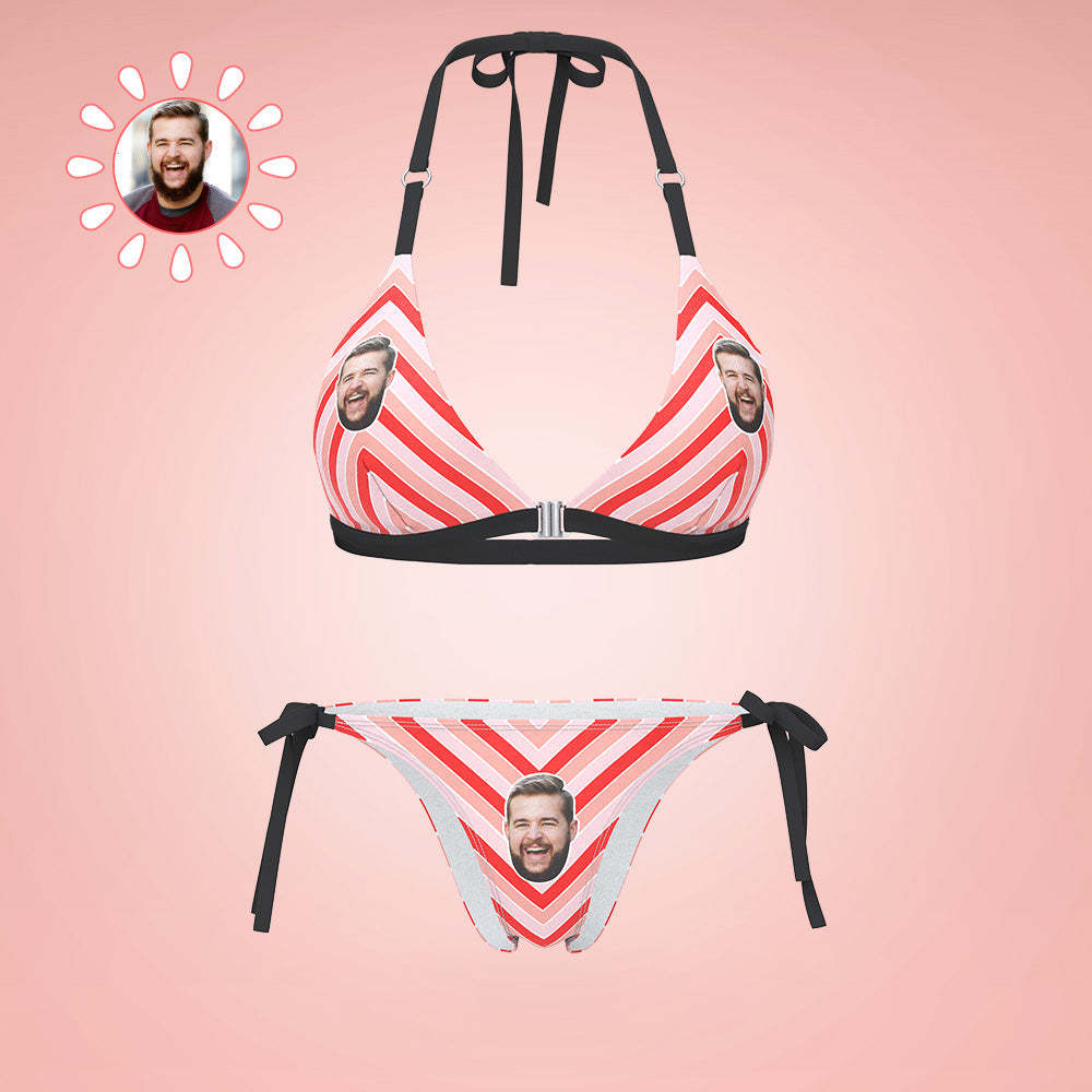 Custom Face Bikini Women's Sexy Back & Front Close Swimwear Colored Stripes Gift For Her - MyFaceSocksAu