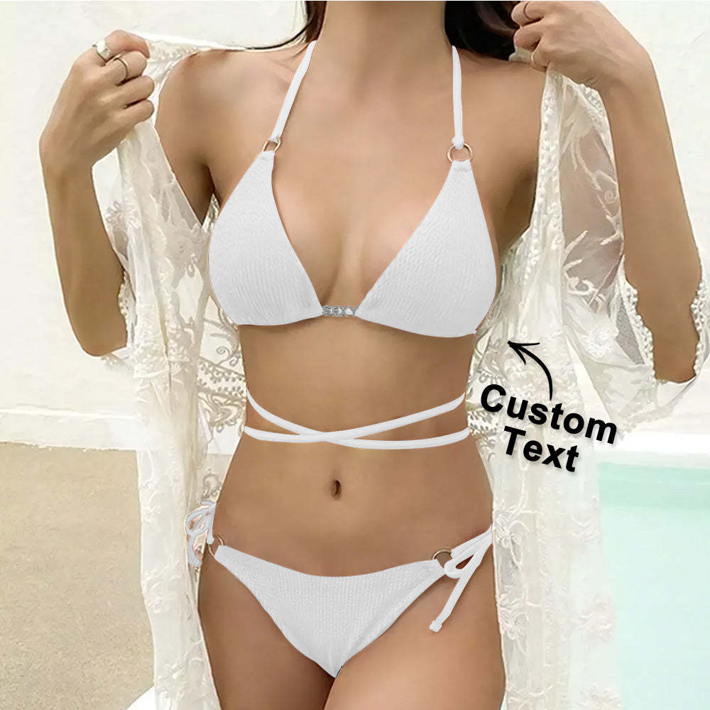 Custom Name Waist Band Halter Triangle Tie Side Bikini Sets Personalized DIY Crystal Letters Bikini - MyFaceSocksAU