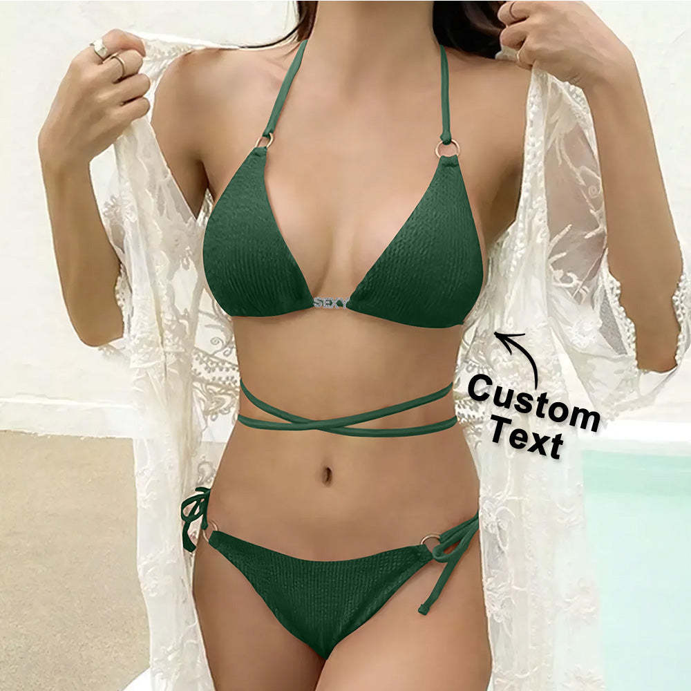 Custom Name Waist Band Halter Triangle Tie Side Bikini Sets Personalized DIY Crystal Letters Bikini - MyFaceSocksAU