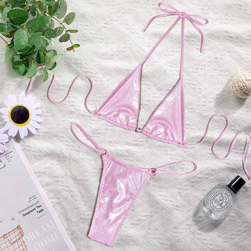 Custom Name Silver Triangle Bikini Sets Sexy DIY Crystal Letters Bikini - MyFaceSocksAU