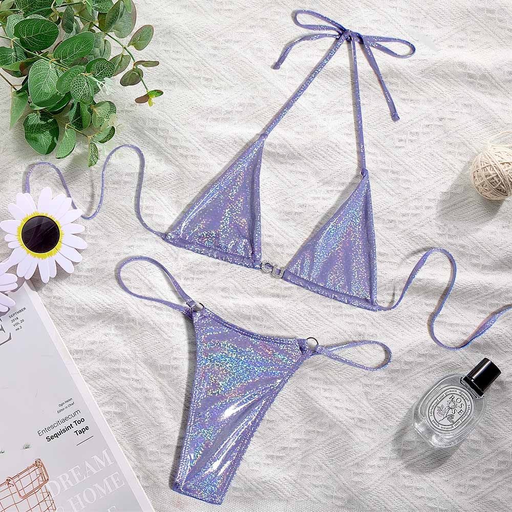 Custom Name Silver Triangle Bikini Sets Sexy DIY Crystal Letters Bikini - MyFaceSocksAU