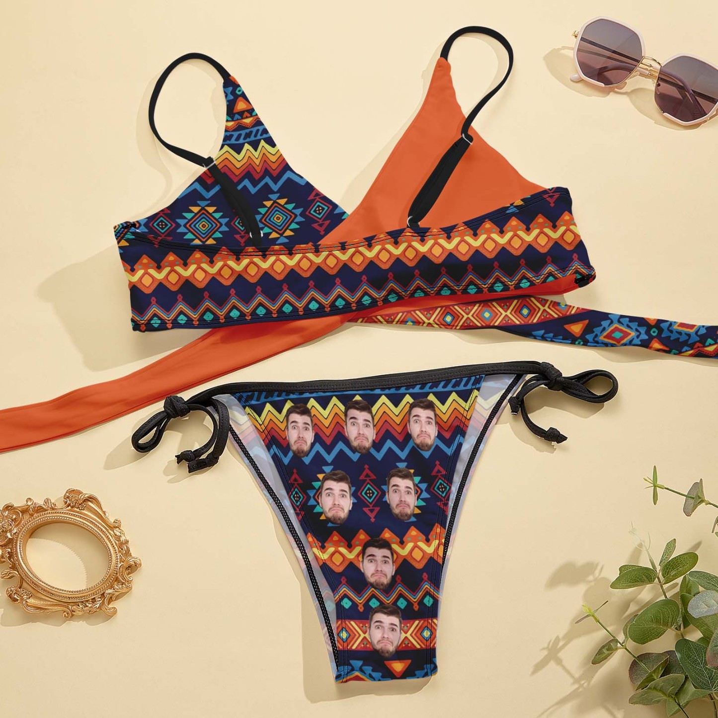 Custom Face Swimwear Personalized Women's Cross Strap Bikini Set For Summer Beach Vacation - MyFaceSocksAU