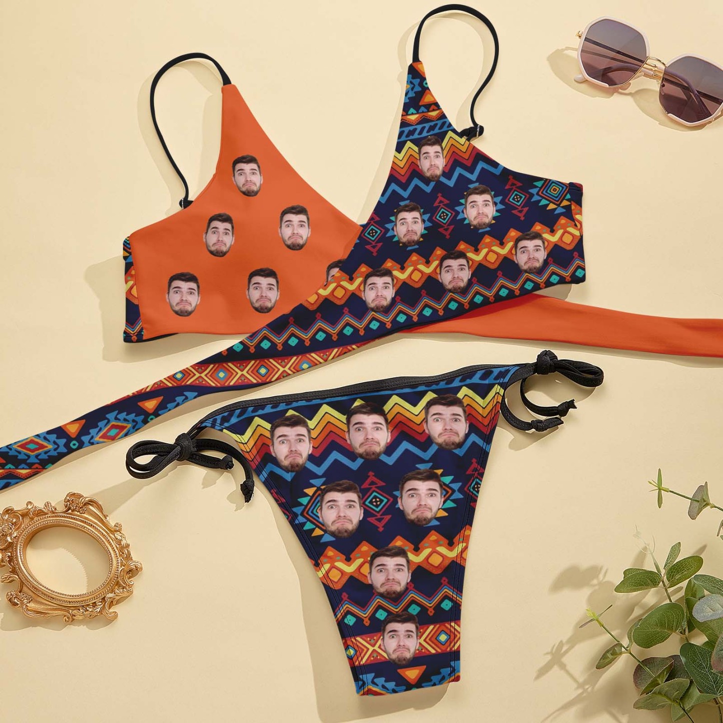 Custom Face Swimwear Personalized Women's Cross Strap Bikini Set For Summer Beach Vacation - MyFaceSocksAU